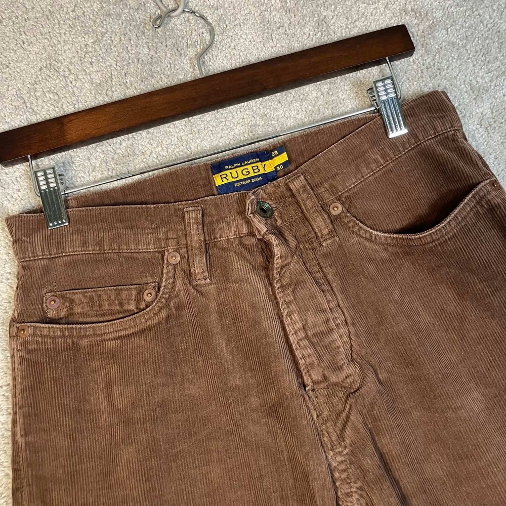 Ralph Lauren Rugby Corduroy Pants Mens 28 Brown Laurel Leaf Button Fly Patina